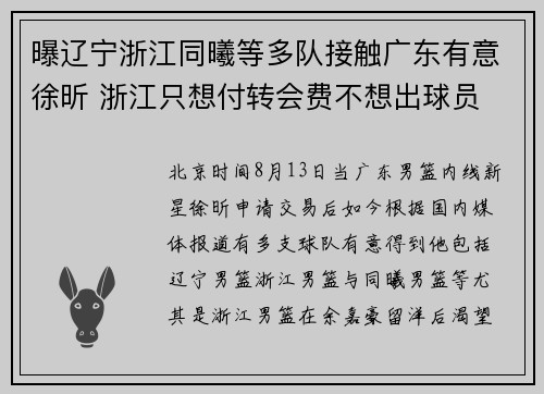 曝辽宁浙江同曦等多队接触广东有意徐昕 浙江只想付转会费不想出球员